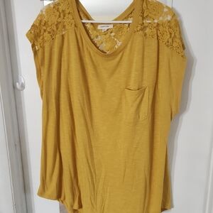 Paper Tee Yellow Lace Accent Top